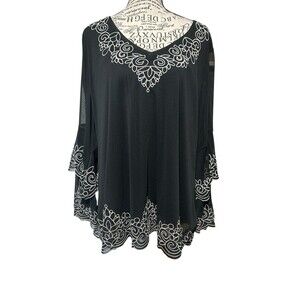 Alfani Plus 2X Black/ Wht Tiered Bell Sleeve Blouse Whimsigoth Dark Fairy Office